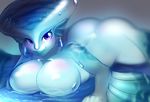  blue_skin breasts butt female fyxe kanel lips looking_at_viewer ocarina_of_time princess_ruto purple_eyes solo the_legend_of_zelda video_games water wet zora 