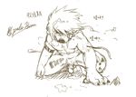  anthro armband balls bear crouching cum hair half-erect japanese_text kemono licking licking_lips male mammal monochrome nude penis plain_background pubes puddle signature sketch solo spread_legs spreading stevenlew tattoo text tongue tongue_out warrior white_background 