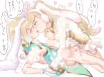  2girls alternate_costume bar_censor blonde_hair blue_dress blue_hair breasts censored closed_mouth commentary_request dress female_pubic_hair fire_emblem fire_emblem_heroes fjorm_(fire_emblem) french_kiss gloves gradient_hair green_eyes hand_on_another&#039;s_hand highres kiss long_hair looking_at_another medium_breasts motion_lines multicolored_hair multiple_girls nipples official_alternate_costume open_clothes open_dress pubic_hair pussy_juice sakuramotikun saliva sharena_(fire_emblem) sharena_(spring)_(fire_emblem) simple_background small_breasts speech_bubble sweat tongue tongue_out translation_request tribadism white_background white_dress white_gloves yuri 