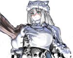  1girl breasts capelet cat_girl dobrynya_nikitich_(fate) dobrynya_nikitich_(first_ascension)_(fate) fate/grand_order fate_(series) fur-trimmed_capelet fur-trimmed_headwear fur_trim grabbing grabbing_another&#039;s_breast maabo_harusame white_hair 