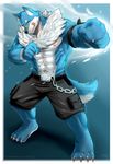  abs biceps big_muscles black_nose blue_fur canine fur male mammal muscles pecs phoom sollyz solo wolf 