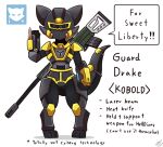 ambiguous_gender anti-materiel_rifle armor black_armor english_text gun helldivers helldivers_2 humanoid kobold ranged_weapon solo text vavacung weapon