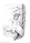  anastasia arctic_fox brick canine clothing collar female fox kalahari ledge mammal midriff olven_(artist) shorts sketch smile solo traditional_media wall 