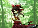  bow brown_hair hair_bow hair_tubes hakurei_reimu looking_at_viewer mecco solo touhou tree 