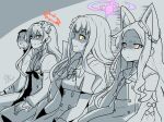  1boy 3girls animal_ears blue_archive capelet doodle_sensei_(blue_archive) empty_eyes expressionless flower_wreath forehead fox_ears gaijin_4koma_(meme) greyscale hair_bun halo long_hair low_wings meme mika_(blue_archive) mine_(blue_archive) monochrome multiple_girls nagisa_(blue_archive) pink_halo sailor_collar seia_(blue_archive) sensei_(blue_archive) shirotake_jinan shirt single_side_bun sitting sleeve_bow sleeveless sleeveless_shirt sweat wings yellow_halo 