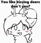 animated blush boy_kisser_(meme) darbedarmoc deer dialogue feral horn hypnosis looking_at_viewer male mammal meme mind_control solo solo_focus white_body white_eyes