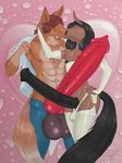  abs balls big_balls canine couple doctors_handwriting equine erection fjesus_(artist) fjesus_(fursona) garter_straps gay hand_on_hip horse hyper hyper_balls hyper_penis kissing lyaran male mammal penis romantic signature vein veiny_penis 