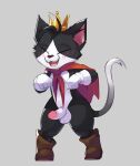 anthro balls blush boots cait_sith_(ff7) cape clothing crown domestic_cat erection fangs felid feline felis feral footwear genitals headgear hi_res king machine male mammal penis robot royalty size_difference smaller_male smile smite_(artist) solo teeth