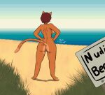 animated anthro beach breasts butt butt_slap english_text felid feline female jiggling loop mammal nude phelpsfilchat slap solo tail text