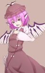  1girl bird_wings brown_background brown_dress commentary dress highres kakone long_sleeves mystia_lorelei one-hour_drawing_challenge open_mouth pink_hair short_hair simple_background solo touhou white_wings wings 