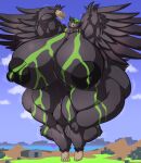 anthro areola avian beak big_breasts big_muscles bird black_body breasts female hi_res huge_breasts huge_muscles hyper hyper_anthro hyper_breasts hyper_muscles jaeh liquid macro muscular nipples solo