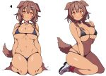  1girl :3 animal_ears batta_16-sei bikini black_bikini blush bone_hair_ornament braid breasts brown_hair commentary_request dark-skinned_female dark_skin dog_ears dog_girl dog_tail hair_between_eyes hair_ornament highres hololive inugami_korone large_breasts long_hair looking_at_viewer navel orange_eyes solo swimsuit tail tan twin_braids virtual_youtuber 