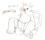  blood bulge canine erection hindpaw kemono male mammal monochrome navel nosebleed pawpads paws penis pillow plain_background sketch solo stevenlew white_background 