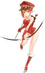  arrow boots bow_(weapon) competition_school_swimsuit elbow_gloves full_body gloves hat mabinogi mx2j_(nsh6394) one-piece_swimsuit pointy_ears quiver red red_eyes red_gloves red_hair red_swimsuit solo swimsuit weapon white_background 