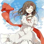  :d ^_^ bad_id bad_pixiv_id black_hair closed_eyes cyawa dress hair_ornament hairclip happy kagerou_project long_hair open_mouth red_scarf scarf smile solo tateyama_ayano 