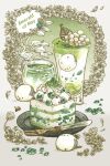  animal bee bird bug cake commentary_request cup drink drinking_glass flower food food_focus fork gem glass green_gemstone green_theme leaf long-tailed_tit marshmallow no_humans original plant plate sparkle sweets tit_(bird) user_dxgt3288 whipped_cream 