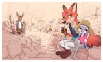 amadose anthro canid canine carrot disney eating female finnick_(zootopia) food fox group hand_holding hi_res judy_hopps lagomorph leporid male mammal nick_wilde outside plant rabbit sitting smile vegetable zootopia