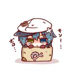  :/ blush box chibi crying green_hair hat heterochromia in_box in_container kantai_collection kiso_(kantai_collection) looking_at_viewer ritateo short_hair solo translated 