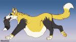 animated belly black_nose blauehexe blinking blonde_hair blue_eyes canid canine canis claws fangs feral grin hair hexentatze male mammal oral_vore pawpads predator/prey smile solo teeth vore white_belly white_paws wolf yellow_claws yellow_pawpads
