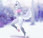  anthro black_nose bottomless breasts canine clothed clothing female fur hair hi_res mammal outside pawpads sif skimpy snow solo under_boob wolf 