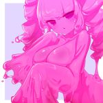  1girl blush breasts colored_skin drill_hair gradient_background highres hikyou_takarasou large_breasts monster_girl original pink_eyes pink_hair pink_skin slime_girl solo sweat wet 