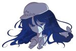  1girl blue_eyes blue_hair bow bowtie cabbie_hat closed_mouth flat_cap hair_bow hair_ornament hat highres label_girl_(dipp) limited_palette long_hair looking_at_viewer mandarin_collar side_ponytail smile solo star_(symbol) star_hair_ornament touhou uzumibi white_background 