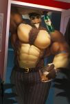 abs anthro beverage biceps body_hair chest_hair dalluwn deer diffuse_moose hi_res male mammal moose muscular muscular_anthro muscular_male new_world_deer pecs solo