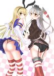  2girls amatsukaze_(kantai_collection) ass bare_shoulders black_dress black_panties blonde_hair blush breasts brown_eyes butt_crack dress elbow_gloves fang from_behind garter_straps gloves hair_ornament hair_ribbon hair_tubes hairband highleg highleg_panties kantai_collection long_hair looking_at_viewer looking_back microskirt multiple_girls open_mouth panties personification red_legwear ribbon sailor_dress sailor_shirt shimakaze_(kantai_collection) shirt sideboob silver_hair single_glove skirt sooichi_(diabolicemission) striped striped_legwear thighhighs thong thong_panties twintails underwear upskirt 