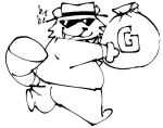 2024 anthro biped butt clothing duo eyewear hat headgear headwear killer_outlet mammal mo_(undertale_yellow) money_bag open_mouth procyonid raccoon running slightly_chubby smile solo sunglasses undertale_yellow