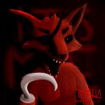 anthro bandage bandage_on_face black_background black_eyes canid canine english_text eye_patch eyewear five_nights_at_freddy&#039;s fox foxy_(fnaf) fur hi_res hook hook_hand madteysha male mammal monochrome open_mouth red_body red_fur scottgames simple_background solo teeth text white_eyes