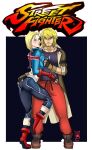  ass_grab bandana_around_arm beard_stubble blonde_hair cammy_white capcom coat couple dog_tags facial_hair fighting_game gloves grabbing grabbing_another&#039;s_ass grabbing_another&#039;s_breast groping highres holding jacket ken_masters light light_blush non-web_source pants street_fighter street_fighter_6 stubble tight_clothes tight_pants 