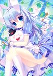  =_= bad_id bad_pixiv_id blue_dress blue_eyes blue_hair blush bow card dress gochuumon_wa_usagi_desu_ka? hair_ribbon hasune hat heart heart_card kafuu_chino key kneehighs long_hair mini_hat mini_top_hat open_mouth panties pinstripe_pattern plant playing_card puffy_short_sleeves puffy_sleeves ribbon short_sleeves spade_(shape) sparkle striped striped_dress tippy_(gochiusa) top_hat underwear vines white_legwear white_panties wrist_cuffs 