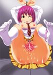  1girl arato_hisako bdsm bondage bound bra breasts brown_eyes censored feet highres necktie one_eye_closed open_mouth panties purple_hair pussy shokugeki_no_soma shokugeki_no_souma short_hair skirt socks tape taped_pussy underwear upskirt 