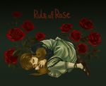  1girl blonde_hair brown_(rule_of_rose) child dog dress flower holding jennifer_(rule_of_rose) lying mary_janes on_side puppy red_rose rose rule_of_rose shoes short_hair younger 