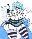 anthro aqua_(lewdchuu) big_breasts blue_eyes blue_hair breasts clothed clothing dress female fingerless_gloves generation_7_pokemon gloves hair handwear hi_res legwear lewdchuu_(artist) markings nintendo pokemon pokemon_(species) primarina simple_background solo stockings tail thick_thighs white_background white_body