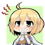  ahoge blonde_hair chibi clenched_hands clenched_teeth elbow_pads jealous mizuhashi_parsee pointy_ears scarf simple_background solo tears teeth touhou two-tone_background twumi 