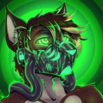 abstract_background alnix animated anthro blonde_highlights brown_body brown_fur brown_hair felid feline fur gas_mask glowing glowing_eyes green_eyes hair highlights_(coloring) hypnosis hypnotic_eyes low_res male mammal mask mind_control neil_fluss solo spiral_background spiral_eyes