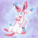  anatomically_correct anatomically_correct_pussy animal_genitalia barefoot blush bow canine canine_pussy cute eeveelution female feral fur furreon happy long_ears looking_at_viewer lying mammal nintendo on_back pok&#233;mon pok&eacute;mon presenting prolapse pussy sitting smile solo spread_legs spreading sylveon vaginal_prolapse video_games 