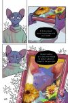 bastriw clothing comic dialogue domestic_cat emotional end_page felid feline felis flower hi_res inside male mammal painting pato_(bastriw) plant purple_eyes simple_background sweater text topwear white_background