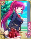  asami_kei blazer cardigan girlfriend_(kari) jacket long_hair non-web_source plaid plaid_skirt ponytail purple_eyes red_hair red_skirt school_uniform skirt very_long_hair 