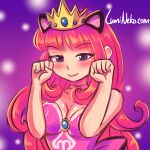  1girl animal_ears artist_name blue_eyes blush breasts cat_ears choker cleavage crown fake_animal_ears lipstick long_hair looking_at_viewer lumineko makeup paw_pose pink_choker princess_shokora red_hair smile wario_land wario_land_4 