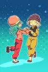  1girl brown_hair closed_eyes dancing green_hair hat hunter_x_hunter pokkle ponzu saiko_(29iti) smile 