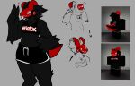  3d_(artwork) athletic_wear black_body black_fur bodily_fluids bottomwear clothing digital_media_(artwork) fur gatotacato gym_bottomwear gym_shorts hi_res machine male protogen red_body red_scales roblox scales shirt shorts solo tank_top tears tongue tongue_out topwear 
