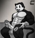 2023 abs anthro balls big_muscles bodily_fluids clothing domestic_cat drooling epic_games erection fangs felid feline felis fortnite genitals glans gloves gloves_only grey_background grey_balls grey_body grey_clothing grey_glans grey_gloves grey_handwear grey_penis grey_theme handwear handwear_only hi_res holding_penis humanoid_genitalia humanoid_penis male mammal meowscles meowscles_(toon) mostly_nude muscular muscular_anthro muscular_male nega_threuy one_eye_half-closed open_mouth open_smile pecs penile penis saliva simple_background smile solo teeth vein veiny_penis