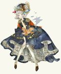  cello clock constellation constellation_print dress epaulettes full_body ground_vehicle hand_on_own_knee hoshi_meguru instrument mahou_shoujo_taisen mahou_shoujo_taisen_contest_1 mukaida_kaoru pointy_ears short_hair silver_hair smoke solo starry_sky_print sweatdrop train white_legwear 