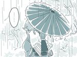  1girl animal_ears comic mitsumoto_jouji monochrome mystia_lorelei okamisty rain short_hair solo touhou umbrella wings 