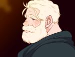  1boy bara beard_over_mouth blush connected_beard from_side huge_eyebrows loose_hair_strand male_focus mature_male old old_man original paid_reward_available portrait short_hair solo turning_head white_hair wrinkled_skin zettoken 