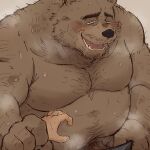 2024 anthro bear belly big_belly black_nose bodily_fluids brown_body brown_fur duo fur genitals hi_res humanoid_hands kemono male mammal moobs mtmnkmn125 musk overweight overweight_male penis solo_focus sweat