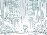  comic forest mitsumoto_jouji monochrome mystia_lorelei nature rain silent_comic solo touhou umbrella 