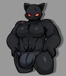 2023 absurd_res anthro armpit_hair body_hair bulge clothed clothing completedlemon domestic_cat epic_games eye_scar facial_scar felid feline felis fortnite grey_background grey_body grey_nipples grey_theme hi_res male mammal meowscles meowscles_(shadow) nipples pubes red_eyes scar scratches simple_background solo standing topless underwear underwear_only